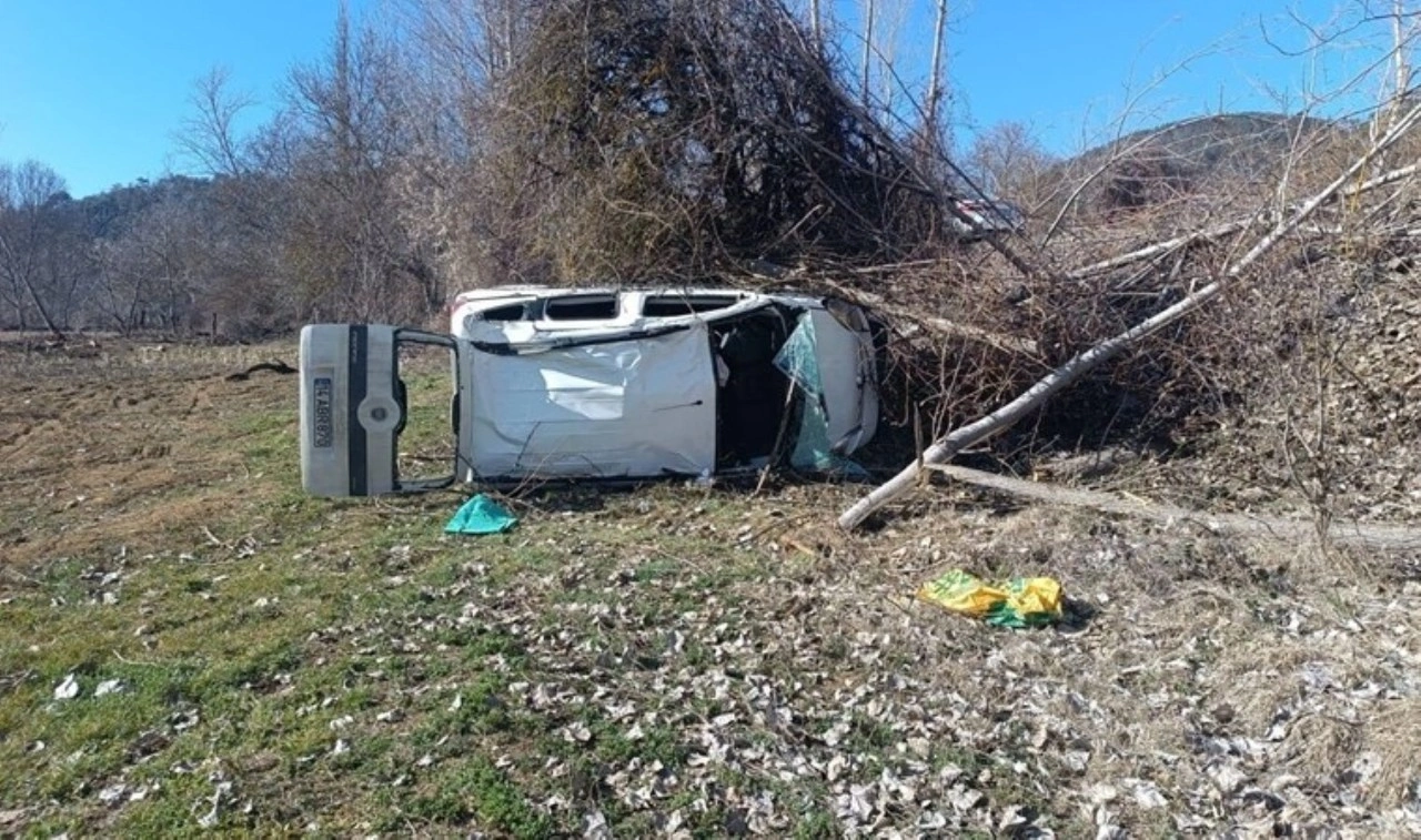 Bolu'da hafif ticari araç tarlaya savruldu: 2 yaralı