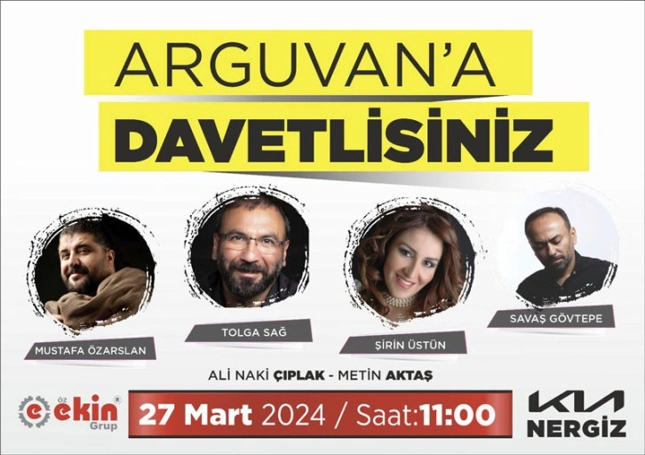 Ünlü sanatçılar Tolga Sağ ve Mustafa Özarslan, 27 Mart'ta Arguvan'da sevenleriyle buluşuyo