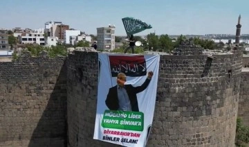 Diyarbakır surlarına yeni Hamas lideri Yahya Sinvar'ın posteri asıldı